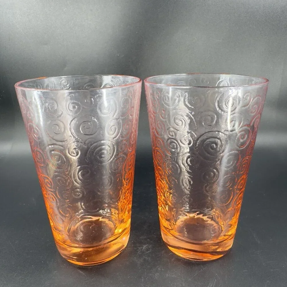 Libby Pink Galaxy Glasses Atomic Drinking Glasses Highball Tumbler Set 2 Vintage